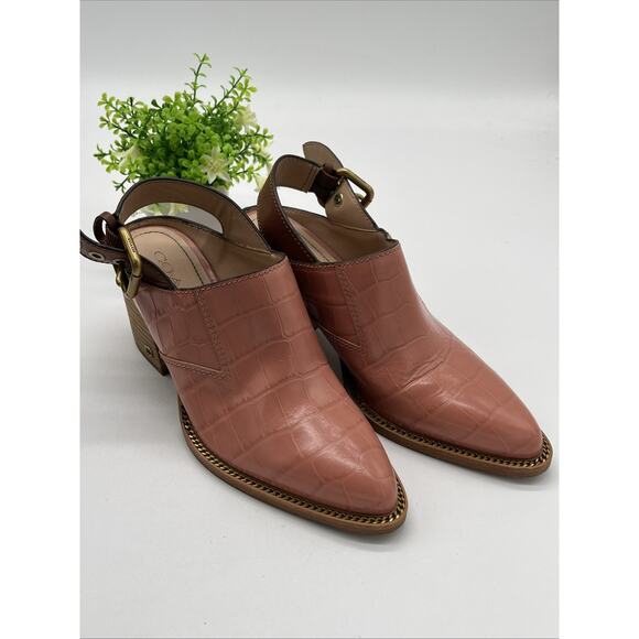 Coach Payson Bootie Croc Peach/Saddle Size Coral Block Heel Size 6 Womens - Picture 1 of 9